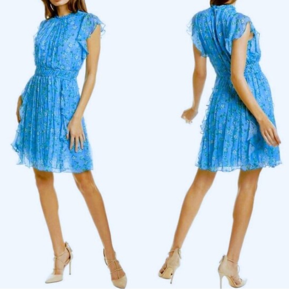 Shoshanna Blue Mini Dress with Flutter Sleeves and Crew Neck 4 NWT